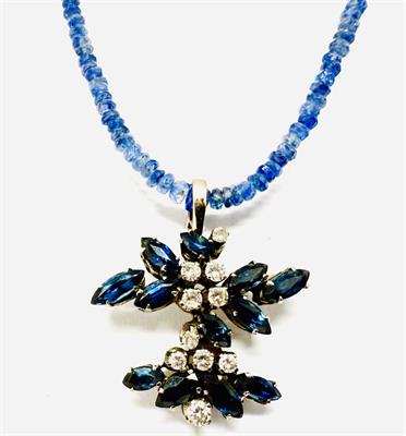 Zlatý závěs s modrými safíry a brilianty