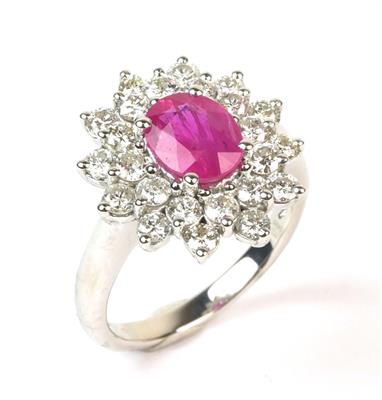 Zlatý prsten s rubínem a brilianty 1,30 ct