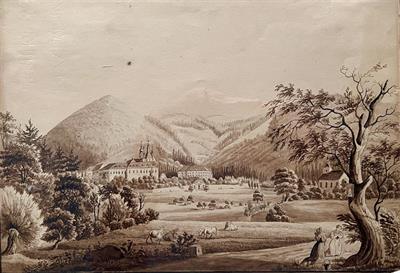 Neznámý autor 19.století: Pohled na Osek u Teplic