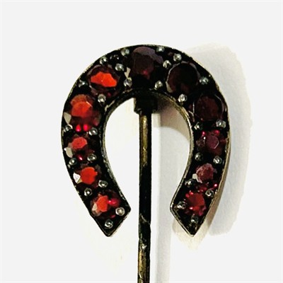 Starožitná jehlice "podkova" s českými granáty