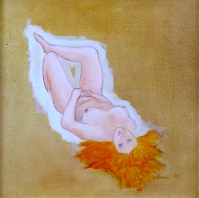 Ležící dívčí akt s pokrčenou nohou