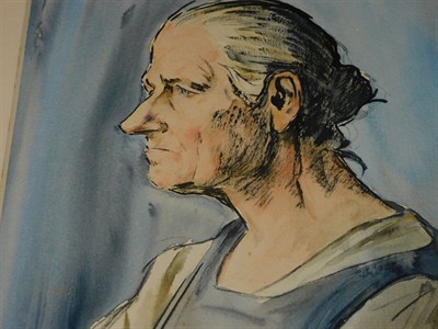 JAN RAMBOUSEK - PORTRÉT STARÉ ŽENY, akvarel