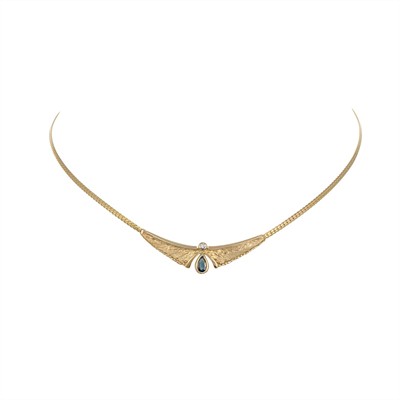 Zlatý náhrdelník s přírodním safírem a diamantem