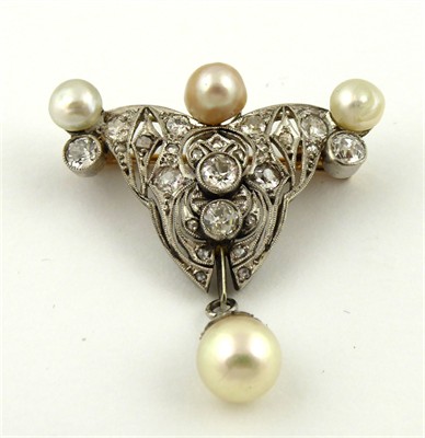 Elegantní brož s perlami a diamanty  - 1,00 ct