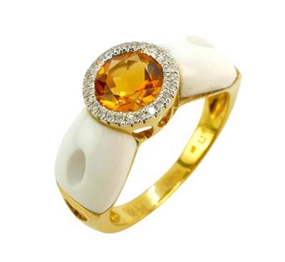 Zlatý prsten s diamanty, citrínem a onyxy