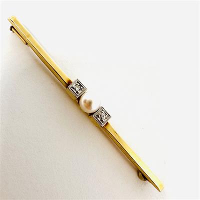 Zlatá Art deco brož s perlou a brilianty