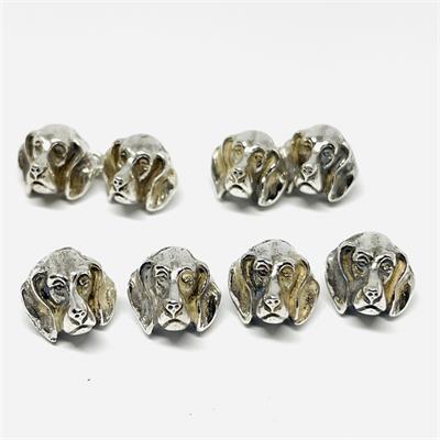 Sada stříbrných loveckých knoflíků s hlavou psa