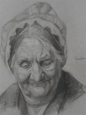 JAN RAMBOUSEK - PORTRÉT staré ženy, kresba