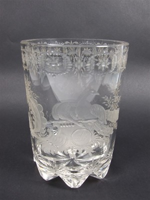 Klasicistní sklenice s pávy, rok cca 1770-1800, výška 11,5cm