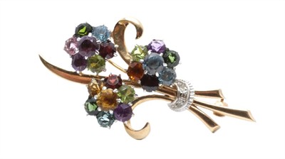 Zlatá brož s diamanty a přírodními kameny