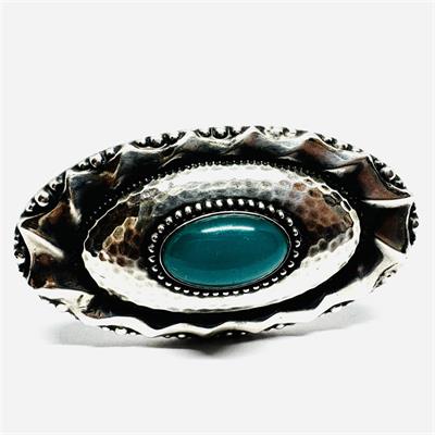 Stříbrná prvorepubliková brož s chryzoprasem