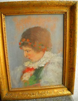 obrázek, Dívka v chodském kroji s věnečkem, K.Houba *1920