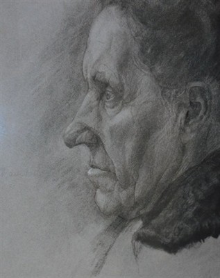 JAN RAMBOUSEK - PORTRÉ staré ženy z profilu, kresba