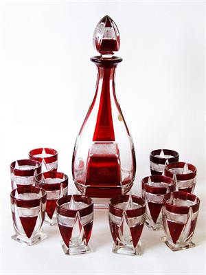 Karafa a 10 štamprlátek, kaménkový brus, Inwald