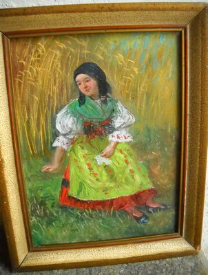 obrázek, Krojované děvče v obilí, J.Jáchym *1874