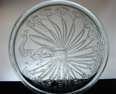 Ojedinělý tác s pávem Vratislav ŠOTOLA Sklo-Union vzor 1640