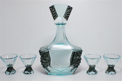 ART - DECO likérová souprava broušené sklo Beryl dekor révy