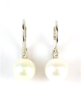 Zlaté náušnice s perlami a brilianty