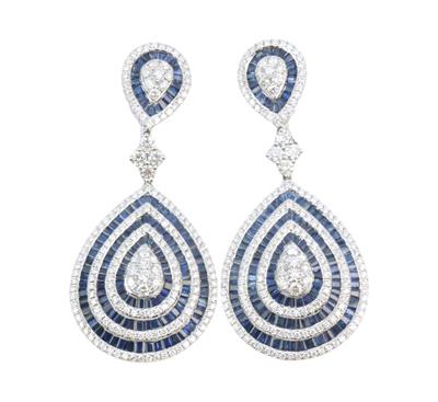 Zlaté náušnice s brilianty a safíry