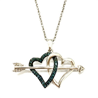 Stříbrný náhrdelník s drobnými diamanty - dvě srdce