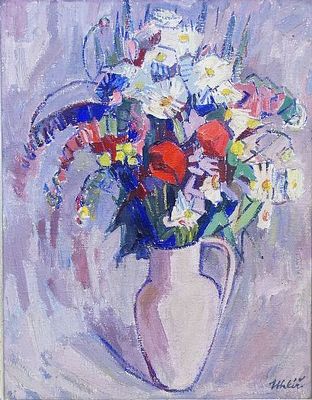 František  UHLÍŘ  – Džbán s kyticí, olej