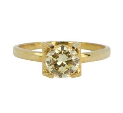 Zlatý prsten s briliantem 0,79 ct - fancy yellow