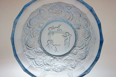 Mísa s putti - akvamarinové sklo Adolf BECKERT pro C. SCHLEVOGT