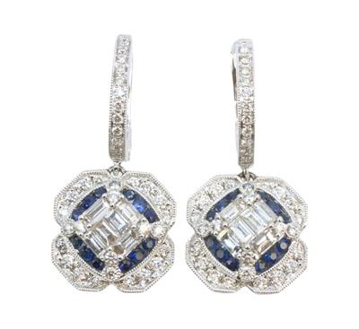 Zlaté náušnice s brilianty a safíry