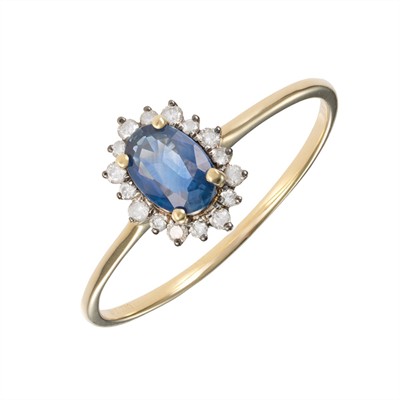 Zlatý prsten s přírodním safírem a přírodními diamanty