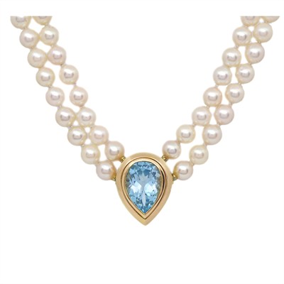 Zlatý náhrdelník s perlami Akoya a přírodním topasem