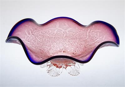 Secesní rubínová mísa s modrým lemováním Pallme Koenig