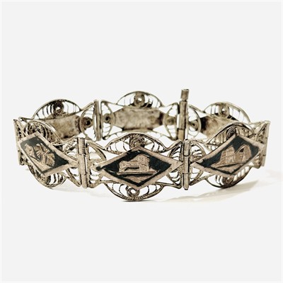 Stříbrný starožitný egyptský náramek s niello