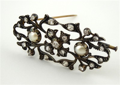 Secesní brož s  perletí a diamanty - 1,40 cm