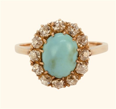 Zlaty prsten s brilianty a tyrkysem