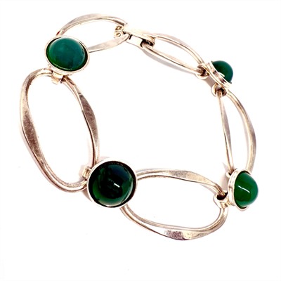 Designový článkový náramek ze stříbra s chryzoprasy