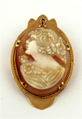 Zlata brož s portrétem ženy - Kamej