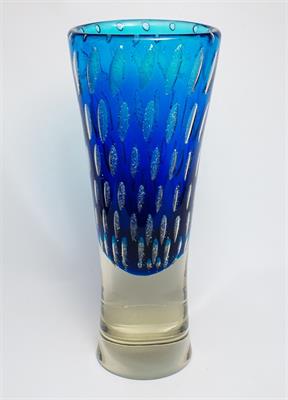 Jedinečná váza Večerní modř dekor bublin M. METELÁK 1968