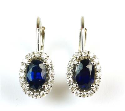 Zlaté náušnice se safíry a diamanty
