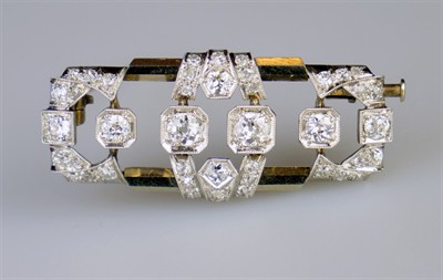 Zlatá art-deco brož s diamanty