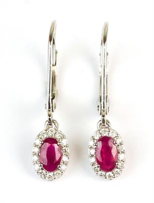 Zlaté náušnice s rubíny a diamanty