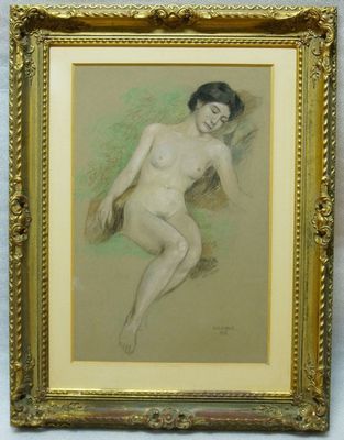 Secesní akt v luxusním blondelovém rámu, sign. PRAIBIŠ 1919