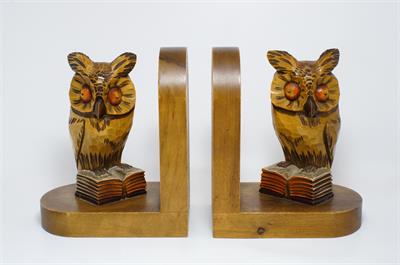 Velké masivní dřevěné knižní zarážky "SOVY"