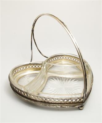 Art-Deco servírovací misky v kovové montáži ve tvaru srdce