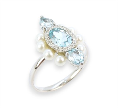 Zlatý prsten s topazy, diamanty a perlami