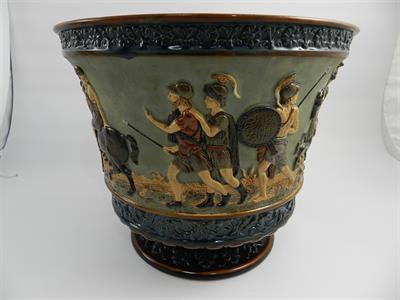 Secesní obří květináč bojovníci Wilhelm Schiller Majolika