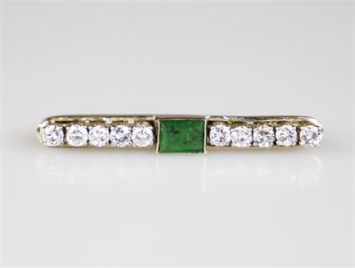 Zlatá brož se smaragdem a diamanty