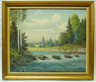 Kamenný jez na říčce - Jaroslav KADLEC, olej na desce