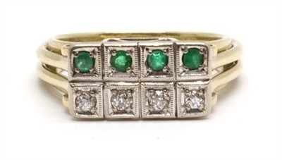 Zlatý prsten s diamanty a smaragdy