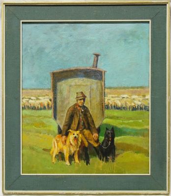 Bača se psy, olejomalba na plátně nesign.