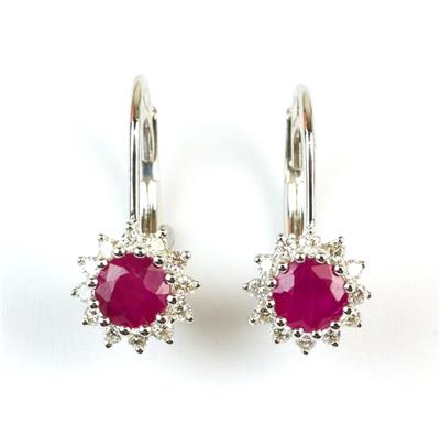 Zlaté náušnice s rubíny a diamanty